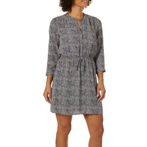 DR2 Womens Printed Drawstring Waist V-Neck Dress